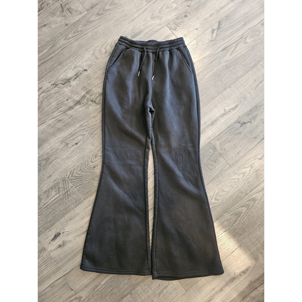 sz M Black Flared Sweatpants Bootcut Bellbottoms Loungewear Weekend Retro Comfy